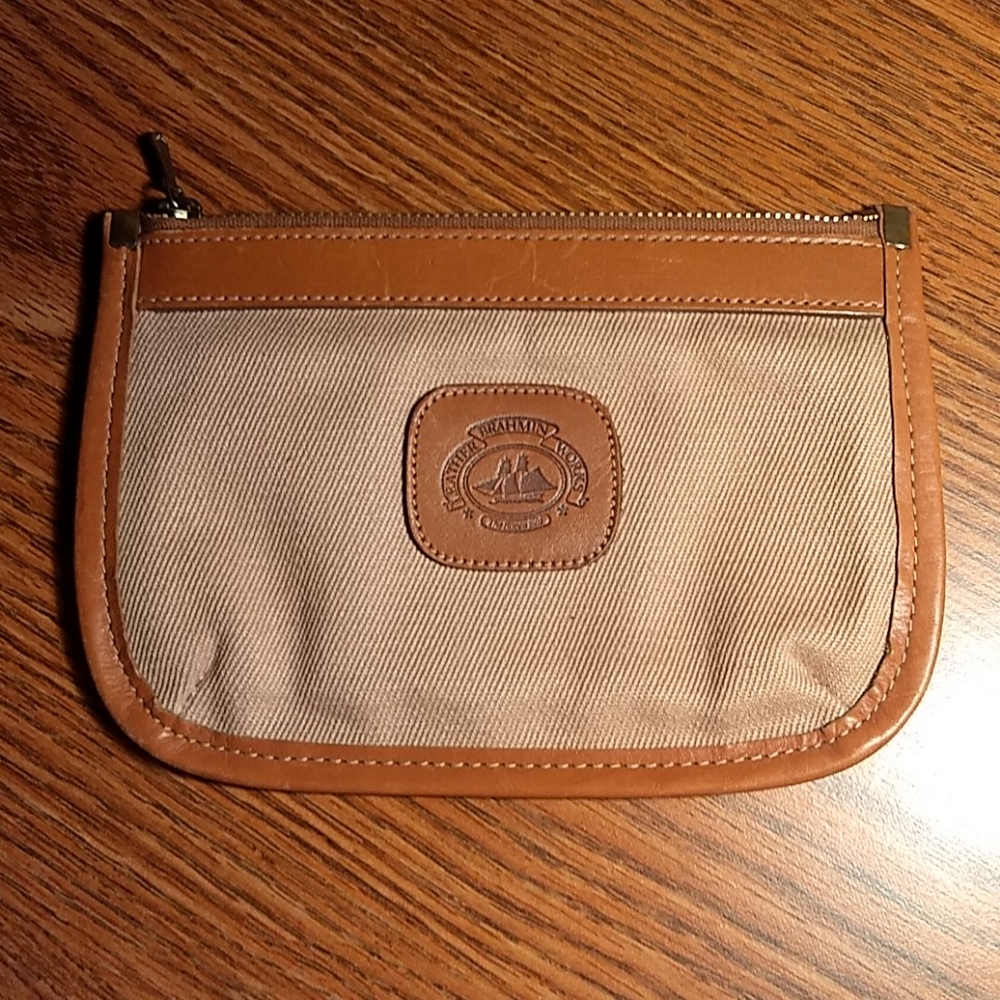 Brahmin Tan Fabric with Leather Pouch